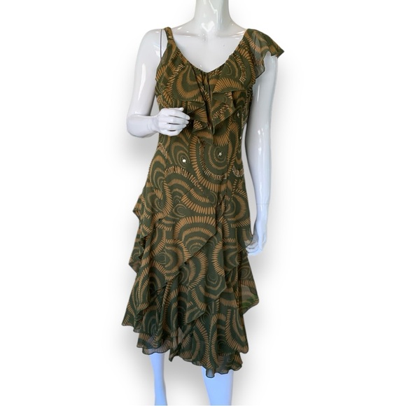 SIGNATURE by ROBBIE BEE RUFFLE GATSBY DRESS ASYMMETRICAL NECKLINE. WOMEN’S SZ 10 - Picture 1 of 10